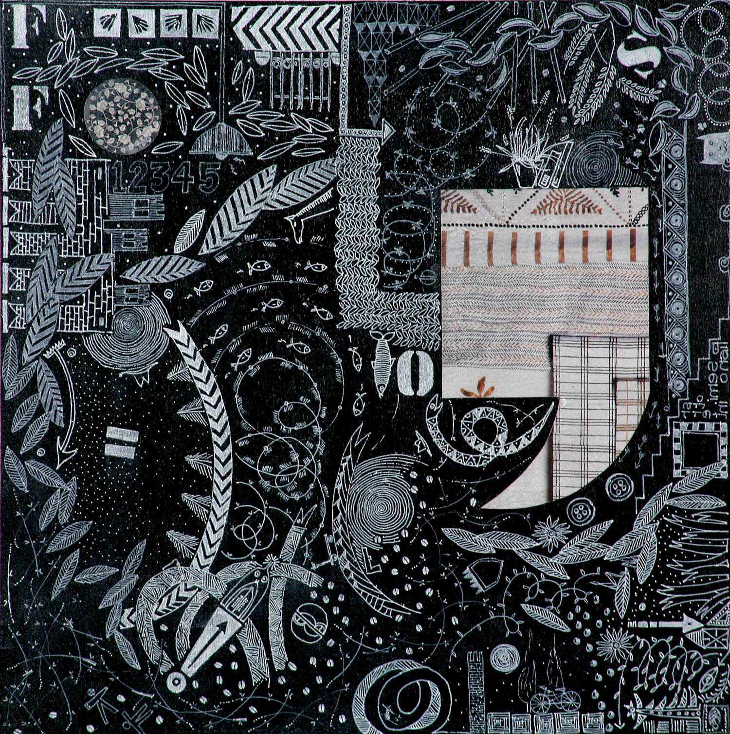 PAUSA 1 acrilico collage dim 42 x 42 anno 2007